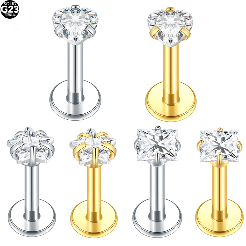 Flat Back Labret Stud - 5 unids/lote G23 titanio redondo estrella