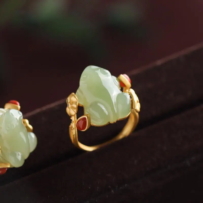 Daith Heart Ring - Anillos de rana de Jade verde