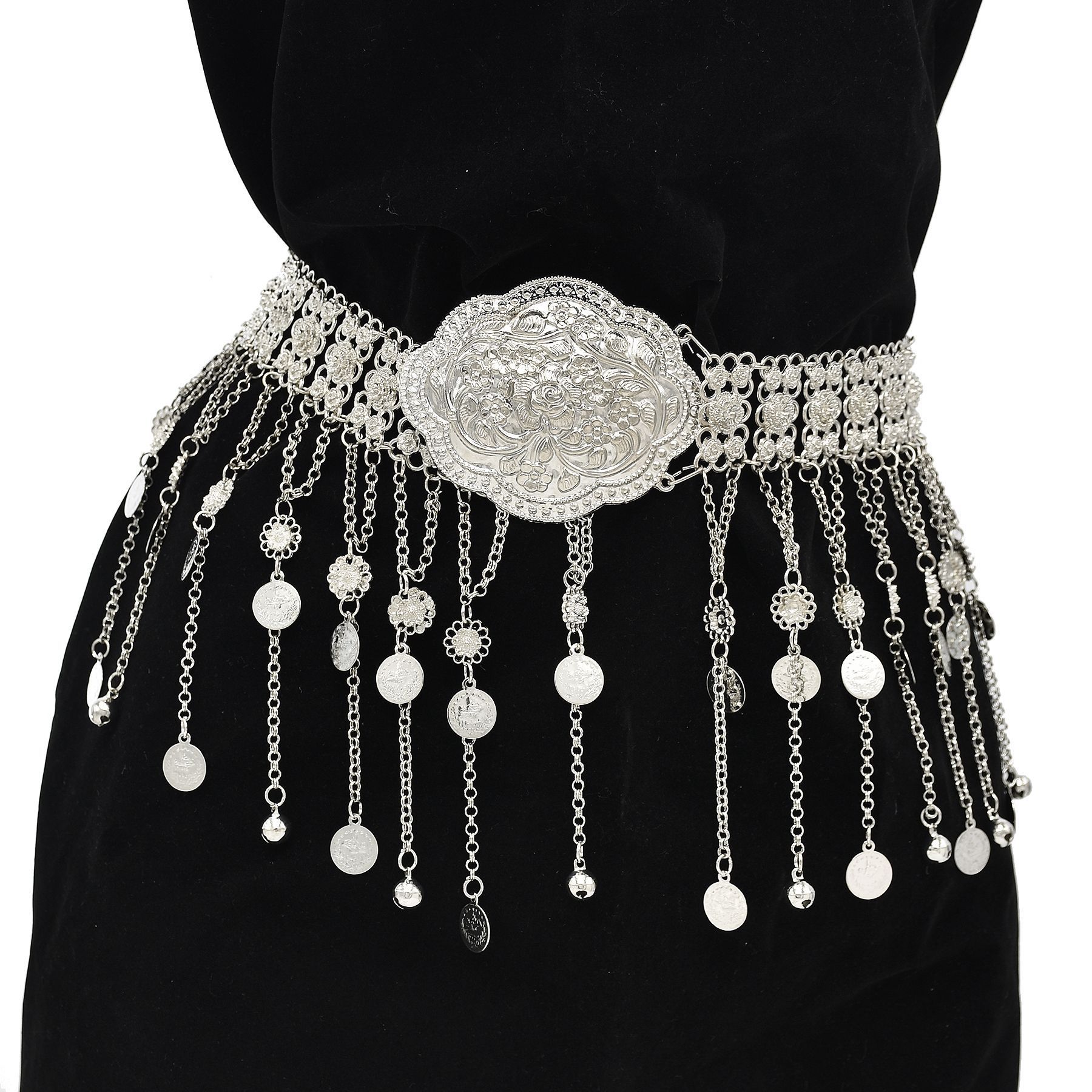 Body Jewelry Indian - Cinturón de Caftán Marroquí Plateado con