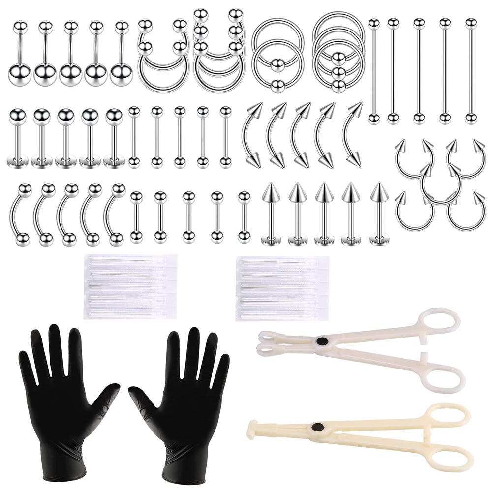 Flat Back Labret Stud - Kit de perforación de acero inoxidable,