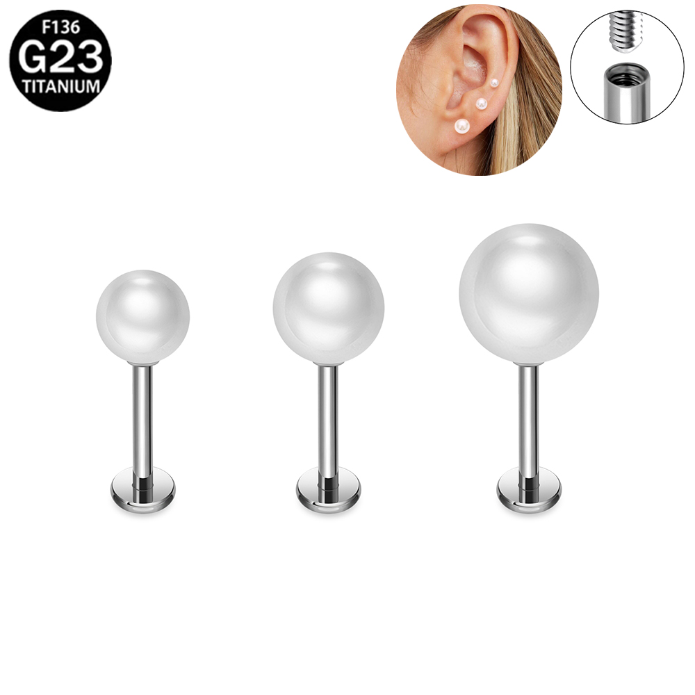 Flat Back Labret Stud - Pendientes de perlas de titanio ASTM