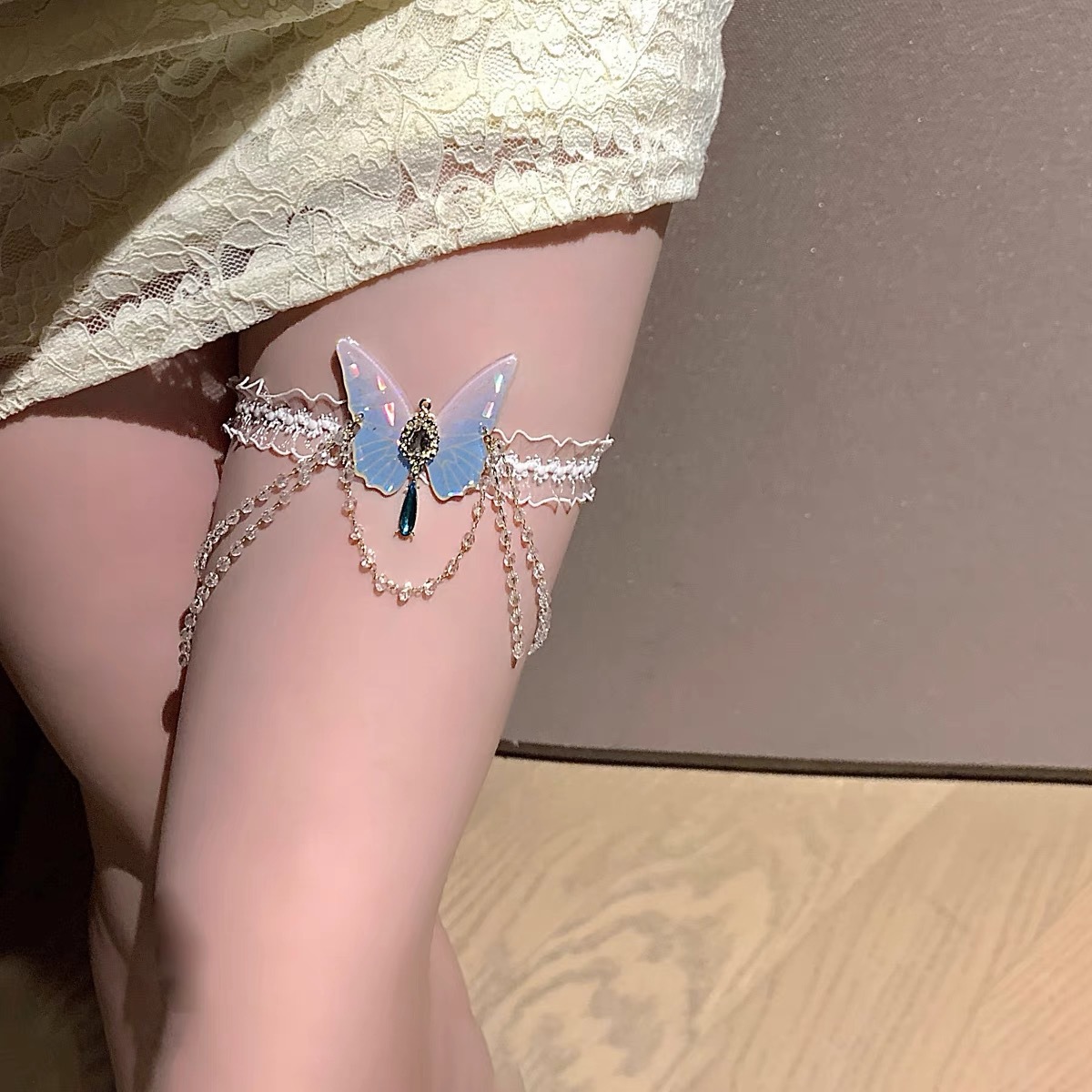 Body Jewelry For You - Cadena de pierna de encaje elástico