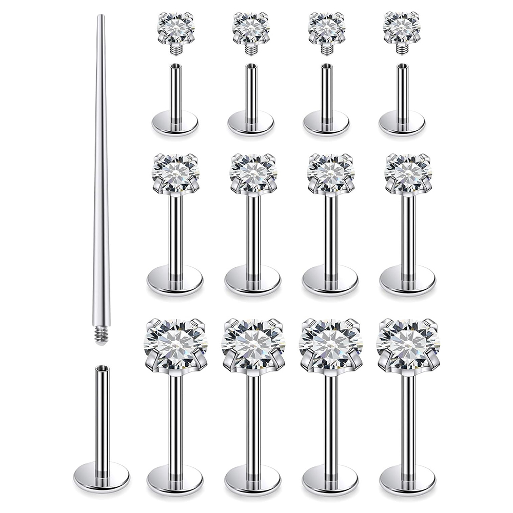 Flat Back Labret Stud - 13 Uds Labret Piercing Set acero