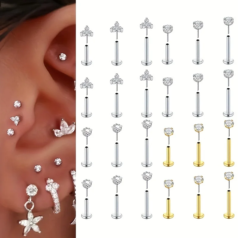 Flat Back Labret Stud - 6 piezas de pendientes sin rosca
