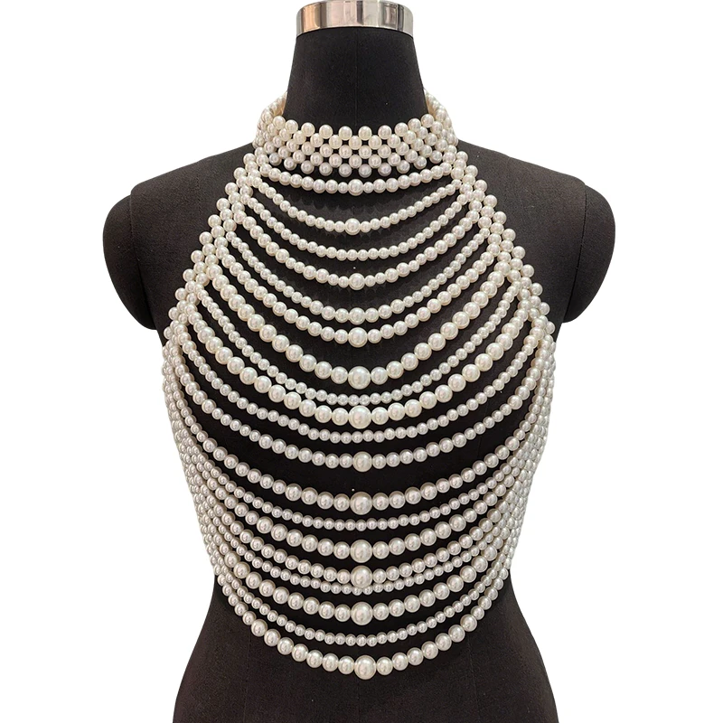 Body Jewelry Vest - 2026 Bralette de perlas blancas hechas