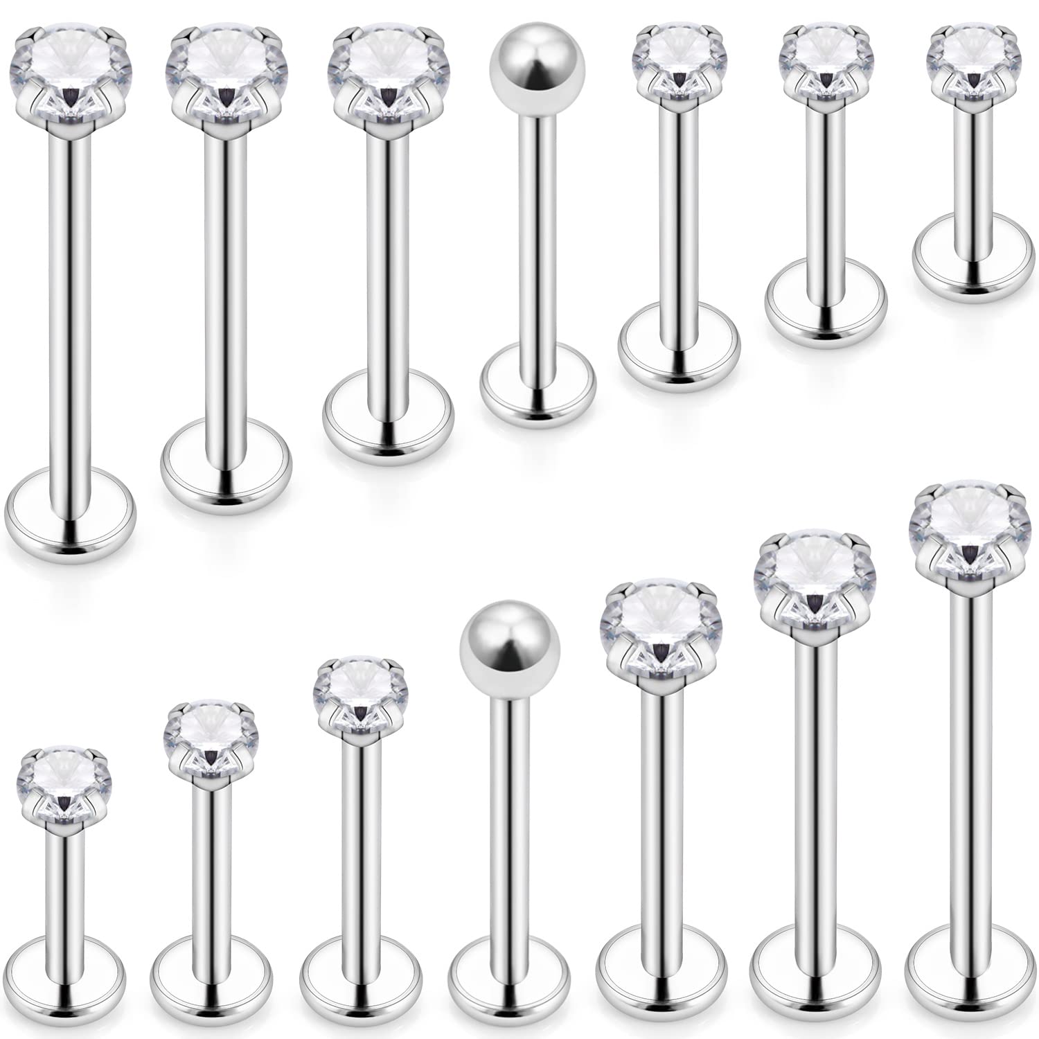 Flat Back Labret Stud - 16g diferentes tamaños de perno de