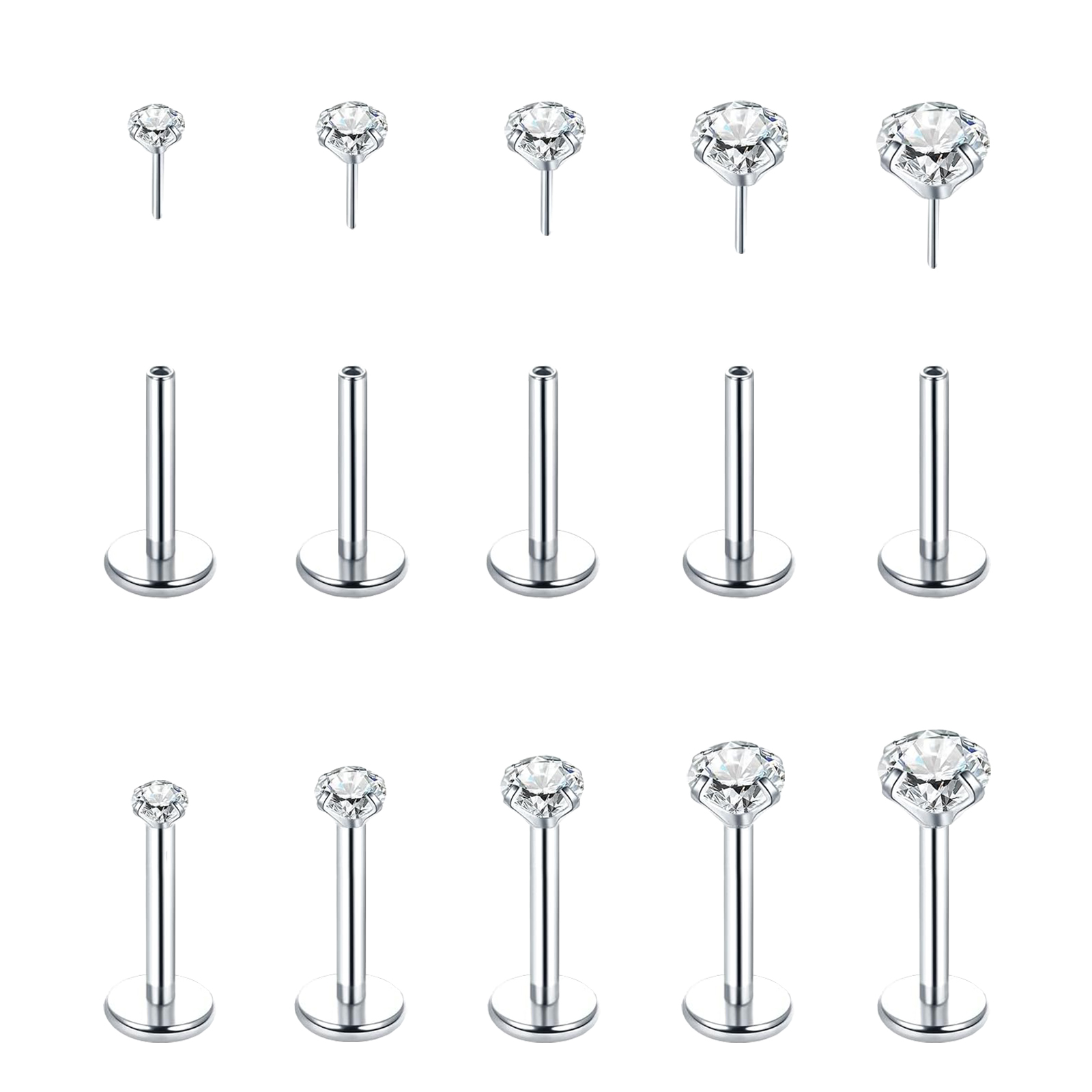 Flat Back Labret Stud - 5 piezas de acero inoxidable pendientes