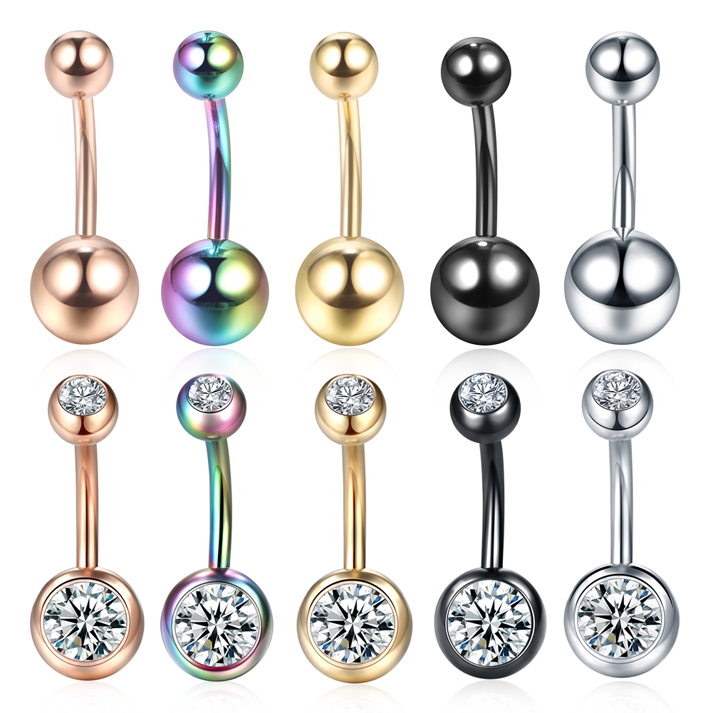 Belly Bar Titanium - 1 pieza 14G Piercing de diamantes