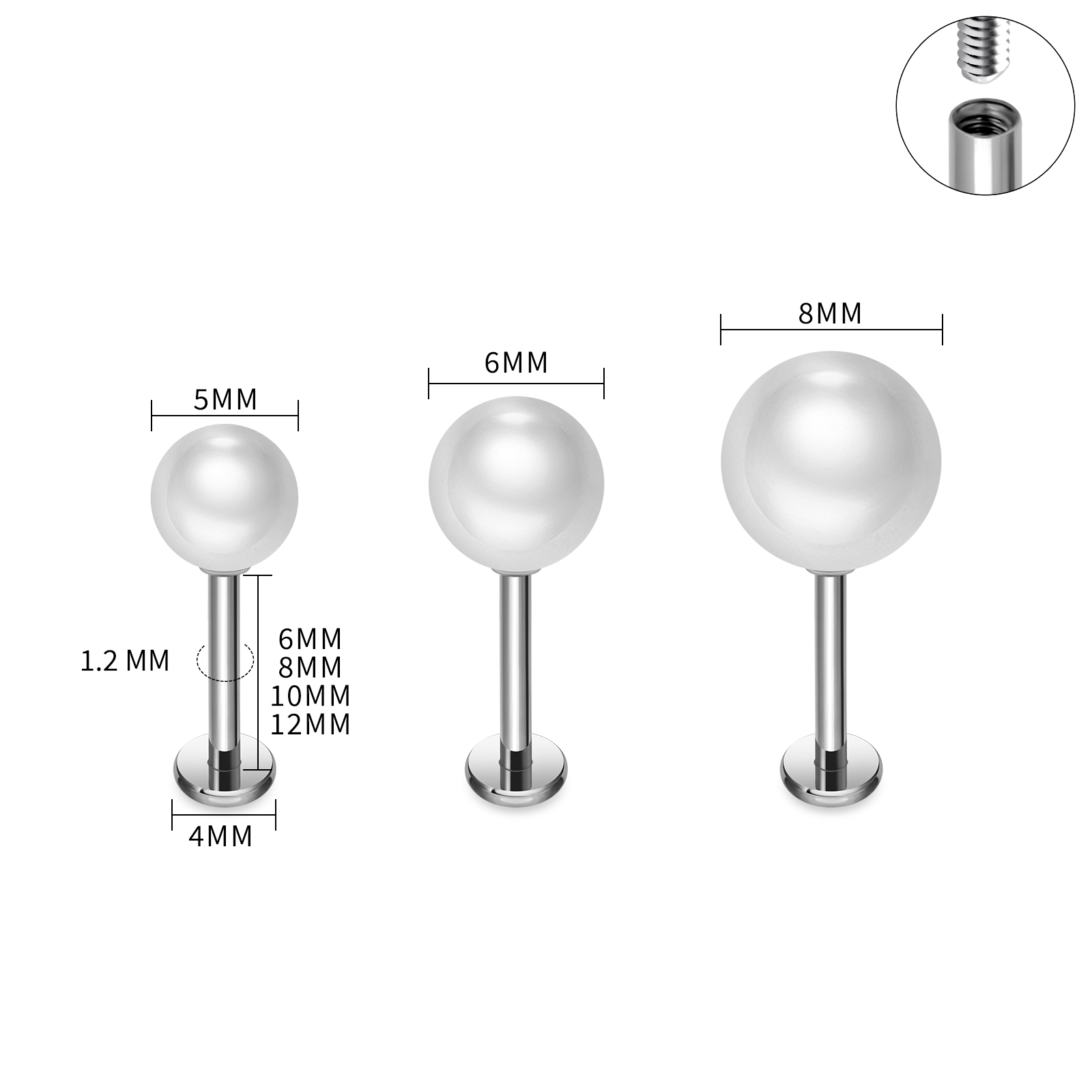 Pendientes de perlas de titani - Flat Back Labret Stud reseña y precio