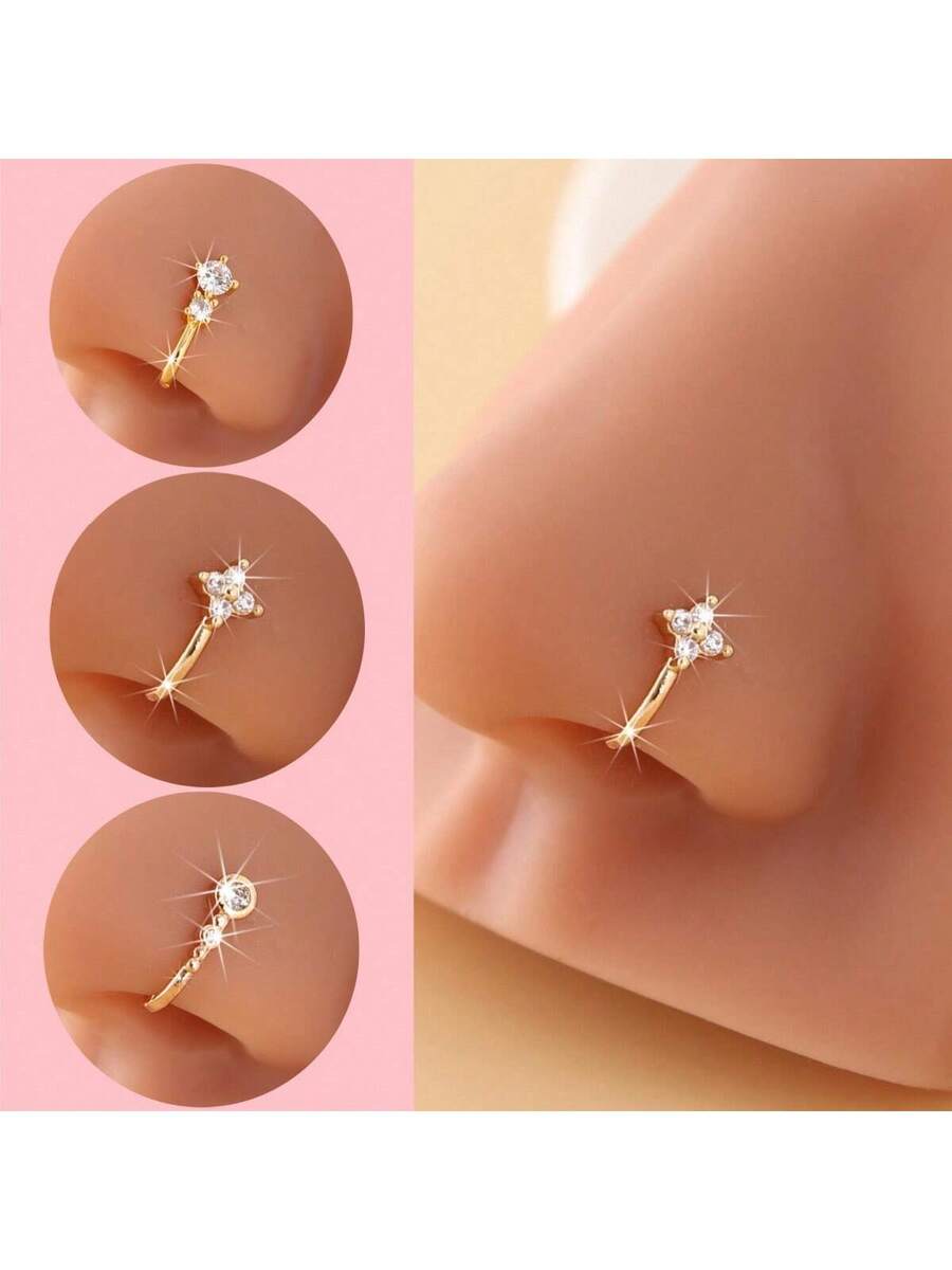 3 aros para la nariz dorados,  - Body Jewelry Nose Studs reseña y precio
