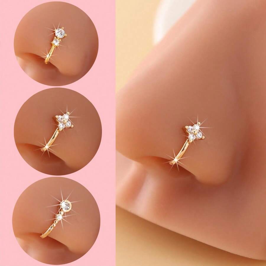 3 aros para la nariz dorados,  - Body Jewelry Nose Studs reseña y precio