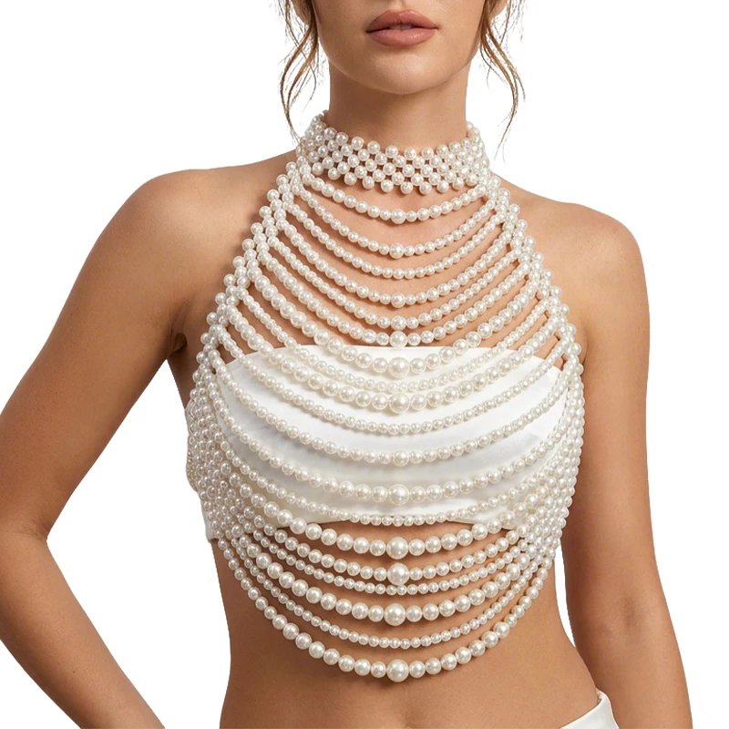 2026 Bralette de perlas blanca - Body Jewelry Vest reseña y precio